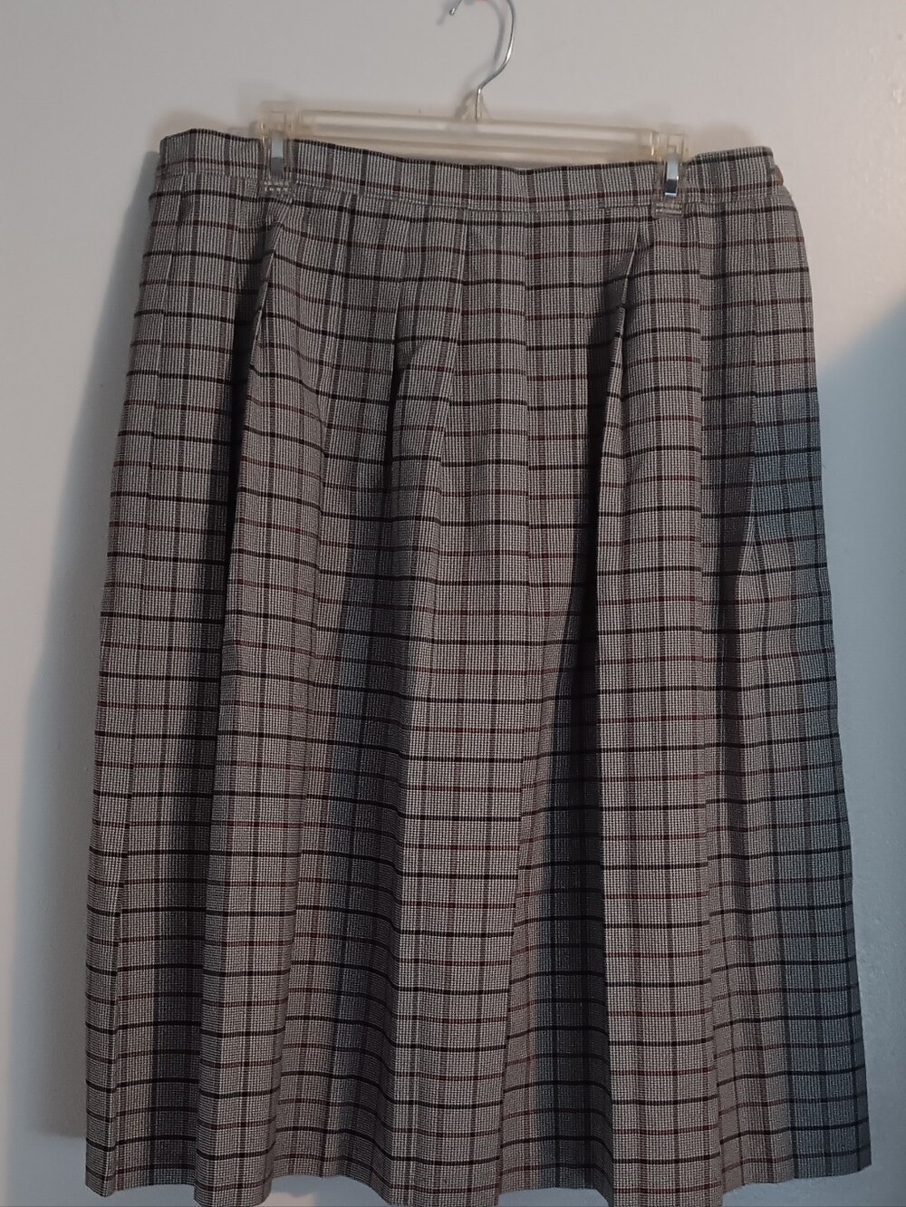 Southern Lady Gray Plaid A-Line Skirt with Brown Windowpane